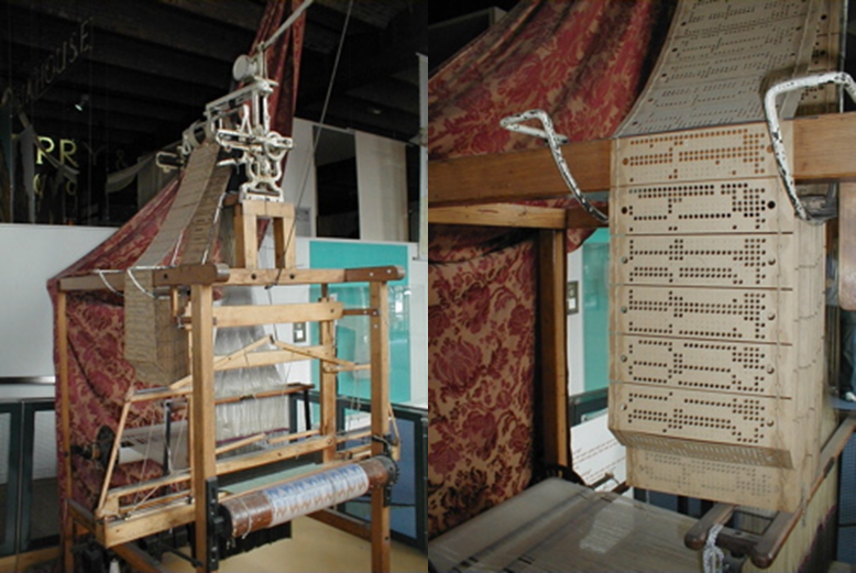 Un telar de Jacquard y sus tarjetas perforadas en el Museo de la ciencia y la industria en Mánchester.