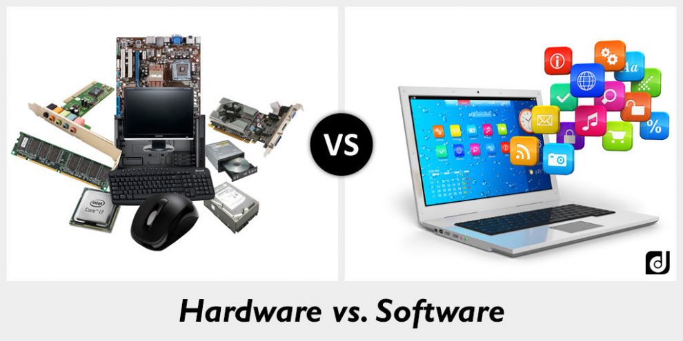 Representación de la diferencia entre hardware y software.